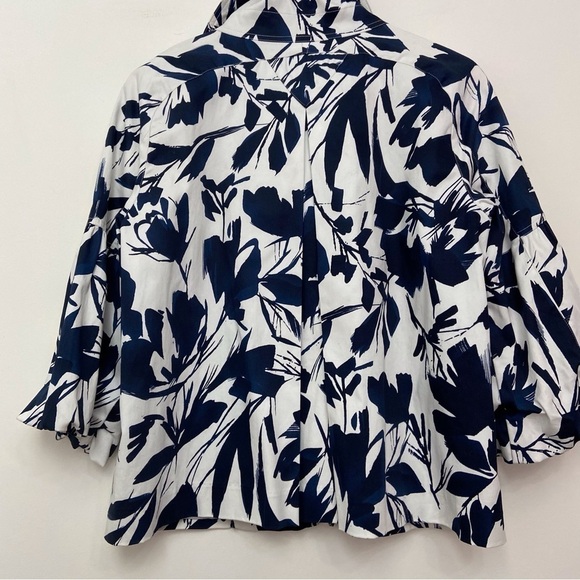 Rachel Adams blazer jacket cotton spandex white blue floral spring summer Medium - Picture 3 of 12